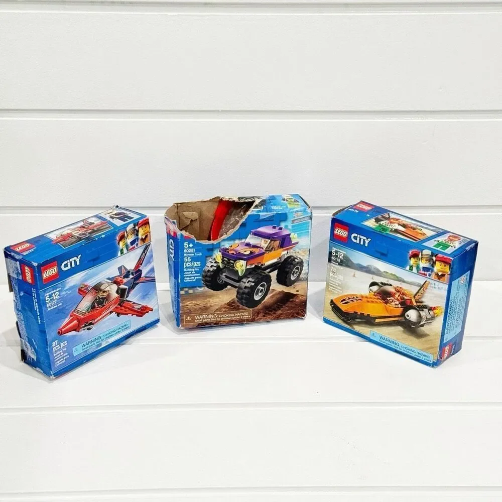 Lego City 3 Complete Sets Airshow Jet 60177 Speed Record Car 60178 Monster Truck